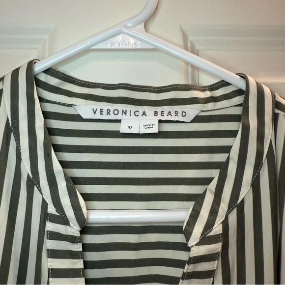 Veronica Beard Striped Asymmetric-Button Midi Dress Green White size 16 - Picture 3 of 15